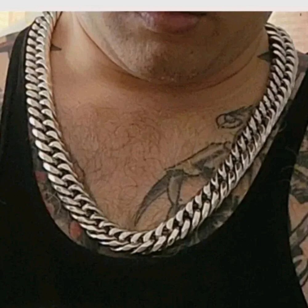 New Silver Plated Thick Heavy Stainless Steel Miami Cuban Link Chain Necklace